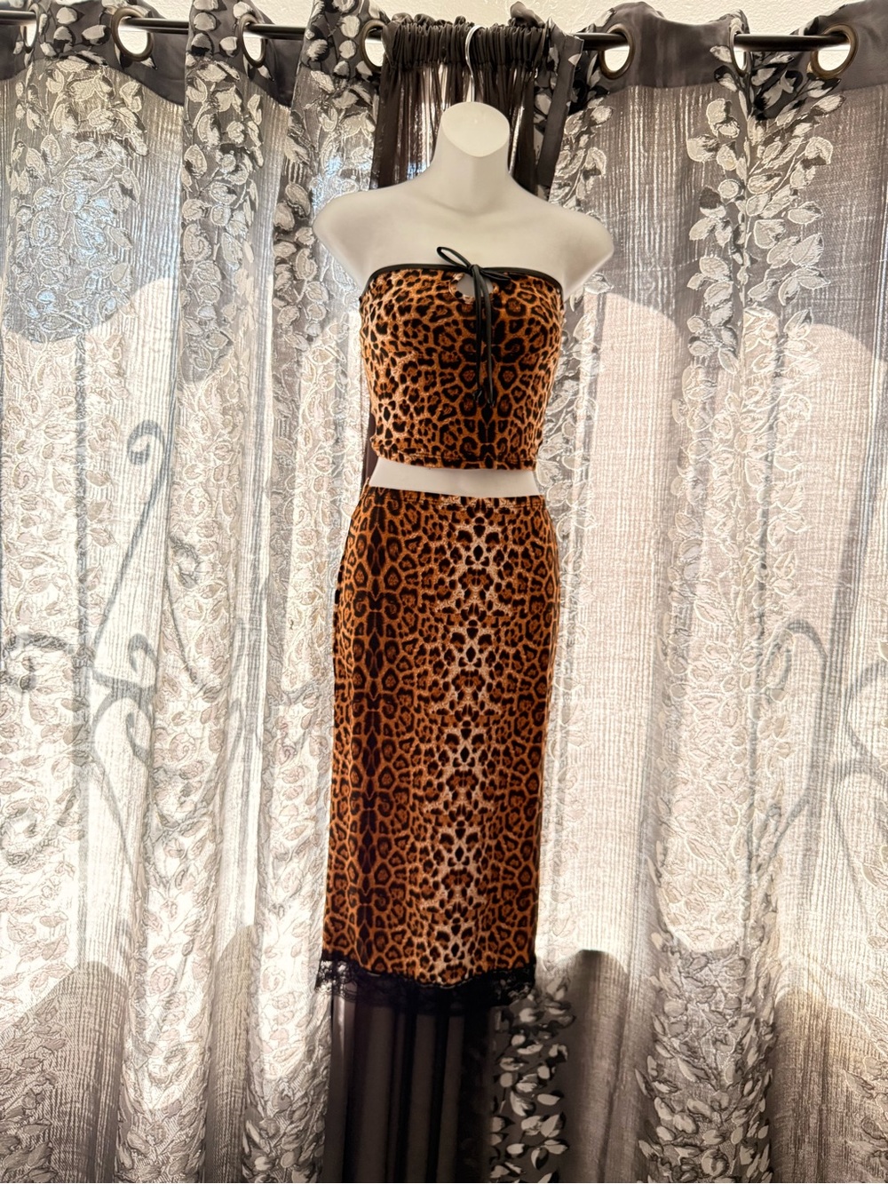 Leopard print tube top and skirt set